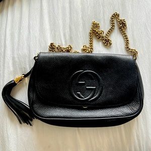 100 percent Authentic Gucci Black Soho Disco Leather Tassel Chain Crossbody Bag